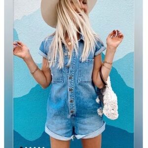 NWT Show Me Your Mumu Light Wash Denim Romper - Button Front